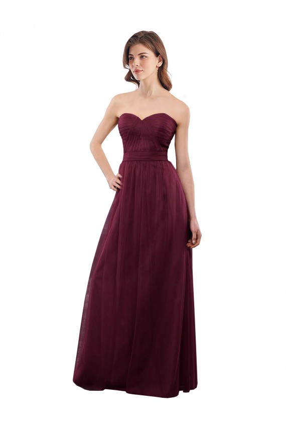 Low Back Burgundy A-Line Strapless Long Bridesmaid Dress Bolton