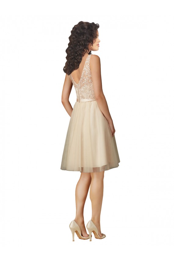 V-Back Champagne A-Line V-Neck Knee Length Bridesmaid Dress Bolton