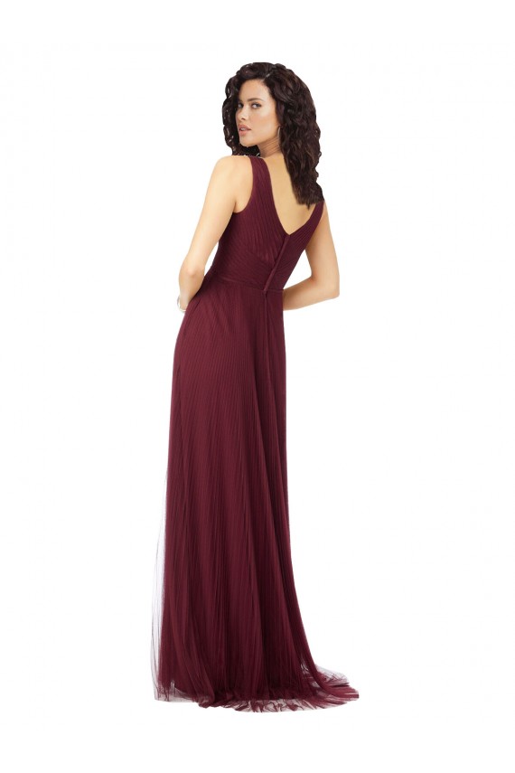 Burgundy Gold A-Line V-Neck Long Bridesmaid Dress Bolton