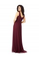 Burgundy Gold A-Line V-Neck Long Bridesmaid Dress Bolton