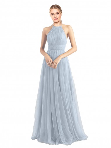 Open Back Light Sky Blue A-Line Halter Neck Long Bridesmaid Dress Bolton