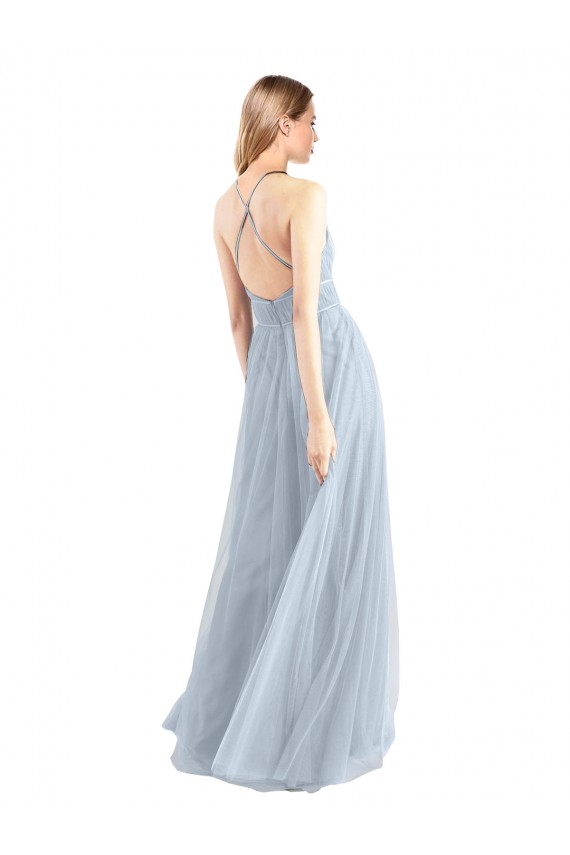 Open Back Light Sky Blue A-Line Halter Neck Long Bridesmaid Dress Bolton