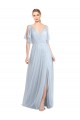 V-Back Light Sky Blue A-Line V-Neck Flutter Sleeves Long Bridesmaid Dress / Evening Dress Bolton