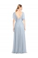 V-Back Light Sky Blue A-Line V-Neck Flutter Sleeves Long Bridesmaid Dress / Evening Dress Bolton
