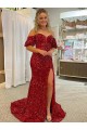 Red Sheath Off the Shoulder Court Train Prom Dress / Evening Dress Bolton