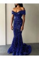 Royal Blue Mermaid Off the Shoulder Sweep Train Prom Dresses Bolton