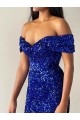 Royal Blue Mermaid Off the Shoulder Sweep Train Prom Dresses Bolton