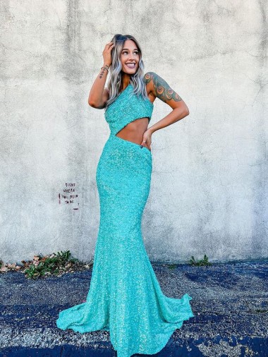Shown Color Mermaid One Shoulder Sweep Train Prom Dresses Bolton