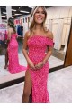 Fuchsia Sheath One Shoulder Sweep Train Evening Gown Bolton