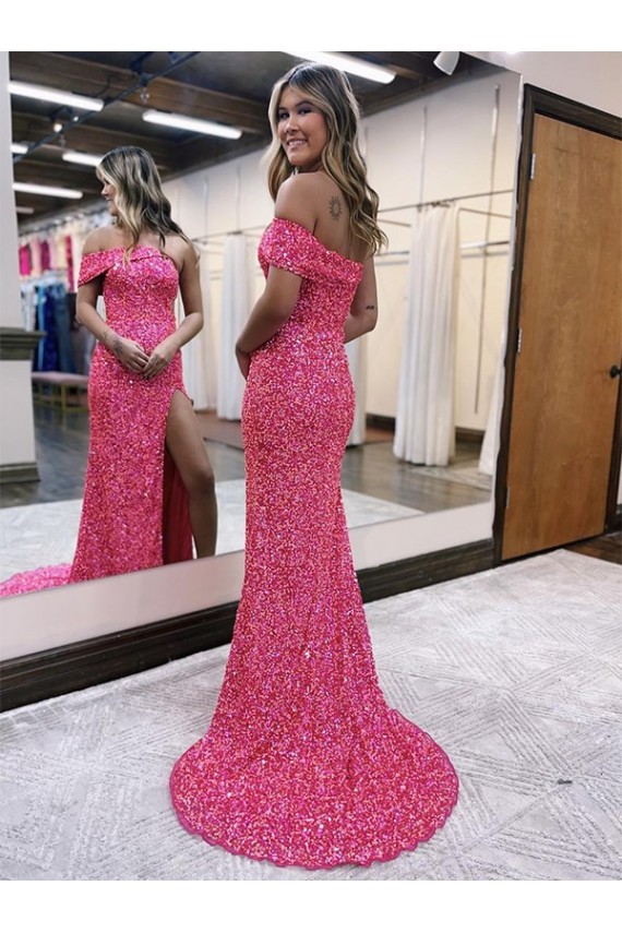 Fuchsia Sheath One Shoulder Sweep Train Evening Gown Bolton