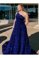 Royal Blue A-Line One Shoulder Sweep Train Prom Dress / Evening Gown Bolton