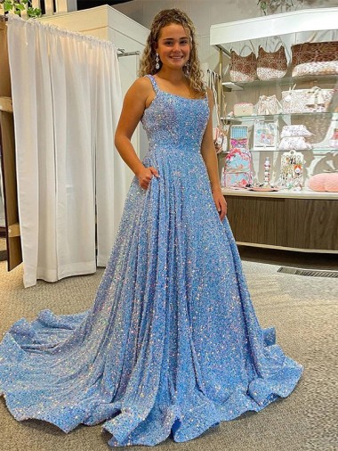Shown Color A-Line Scoop Neck Court Train Prom Dress / Evening Dress Bolton