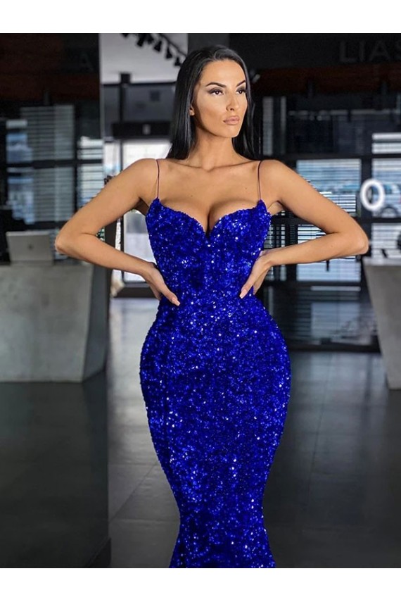 Royal Blue Mermaid Spaghetti Straps Sweep Train Evening Gown / Prom Dress Bolton