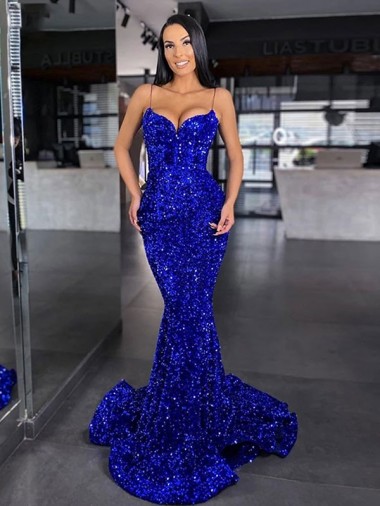 Royal Blue Mermaid Spaghetti Straps Sweep Train Evening Gown / Prom Dress Bolton
