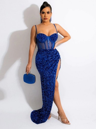 Royal Blue Sheath Spaghetti Straps Sweep Train Evening Dress Bolton