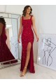 Burgundy Sheath Square Neck Long Prom Dress Bolton