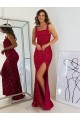 Burgundy Sheath Square Neck Long Prom Dress Bolton