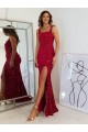 Burgundy Sheath Square Neck Long Prom Dress Bolton