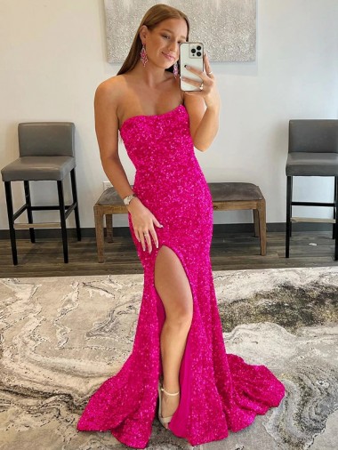 Fuchsia Sheath Strapless Sweep Train Prom Dress Bolton