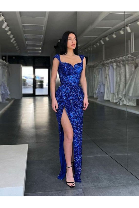 Royal Blue Sheath Spaghetti Straps Sweep Train Evening Gown / Prom Dress Bolton