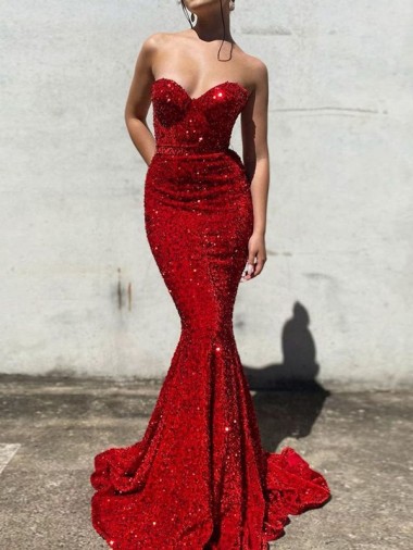 Burgundy Mermaid Sweetheart Court Train Prom Dress / Evening Gown Bolton