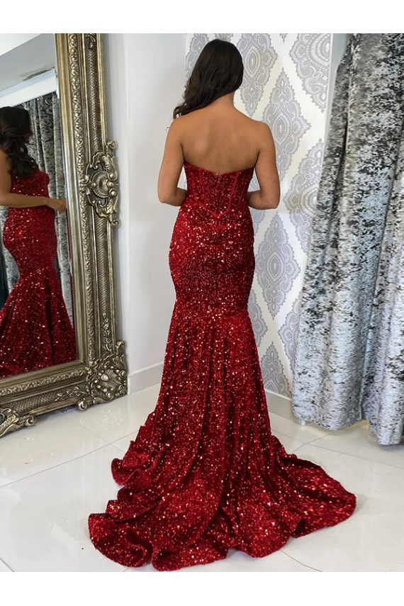 Burgundy Sheath Sweetheart Court Train Evening Dress Bolton