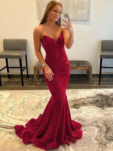 Burgundy Sheath Sweetheart Sweep Train Prom Dress Bolton
