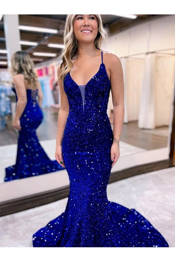 Royal Blue Mermaid V-Neck Court Train Prom Dress Bolton