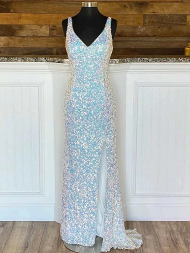 Sheath V-Neck Sweep Train Evening Gown / Prom Dress Bolton