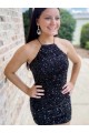Black Sheath Halter Neck Short Prom Dress Bolton