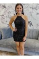 Black Sheath Halter Neck Short Prom Dress Bolton