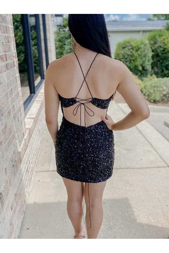 Black Sheath Halter Neck Short Prom Dress Bolton