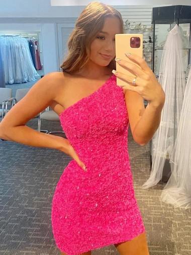 Shown Color Sheath One Shoulder Short Evening Gown Bolton