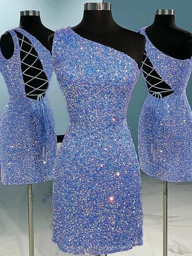Shown Color Sheath One Shoulder Short Prom Dress Bolton