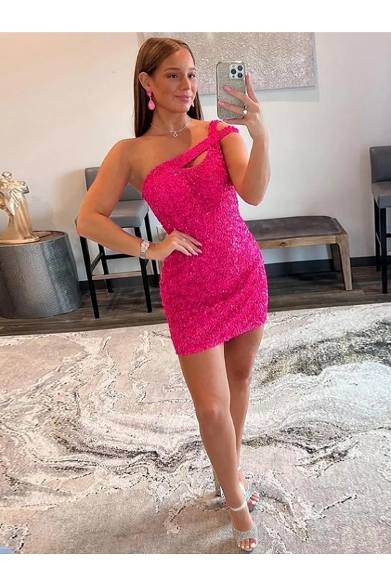 Fuchsia Sheath One Shoulder Short Prom Dresses Bolton