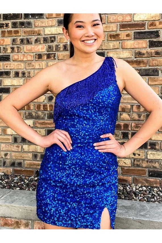 One Shoulder Royal Blue Sheath Short Homecoming Dress Bolton