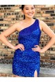 One Shoulder Royal Blue Sheath Short Homecoming Dress Bolton