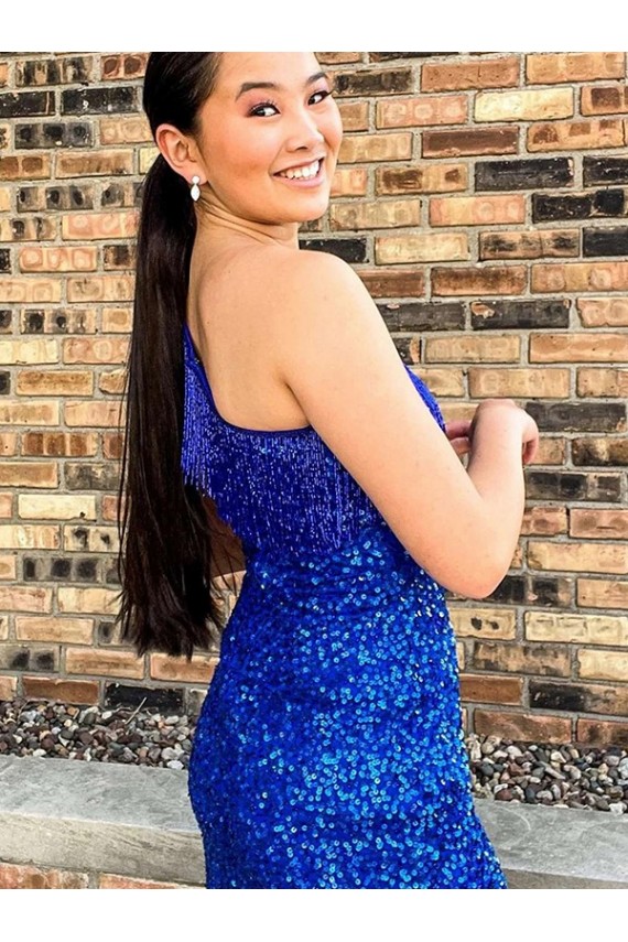 One Shoulder Royal Blue Sheath Short Homecoming Dress Bolton