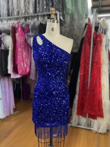Royal Blue Sheath One Shoulder Short Homecoming Dress Bolton
