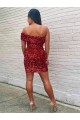 Burgundy Sheath One Shoulder Short Prom Dress Bolton