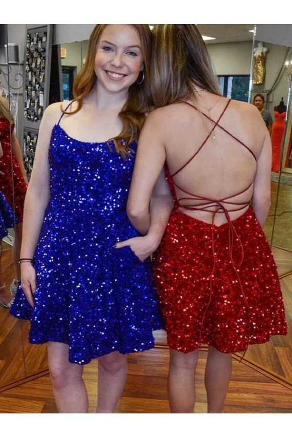 Royal Blue A-Line Spaghetti Straps Short Prom Dress Bolton