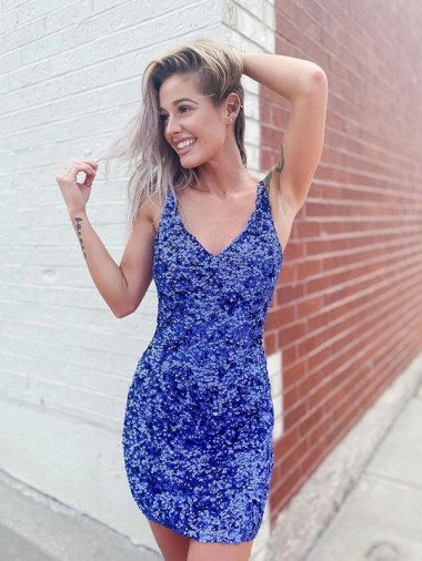 Shown Color Sheath V-Neck Short Evening Dress Bolton