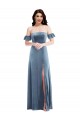Low Back Dusty Blue A-Line Off the Shoulder Long Formal Dress / Bridesmaid Dress Bolton