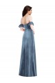 Low Back Dusty Blue A-Line Off the Shoulder Long Formal Dress / Bridesmaid Dress Bolton