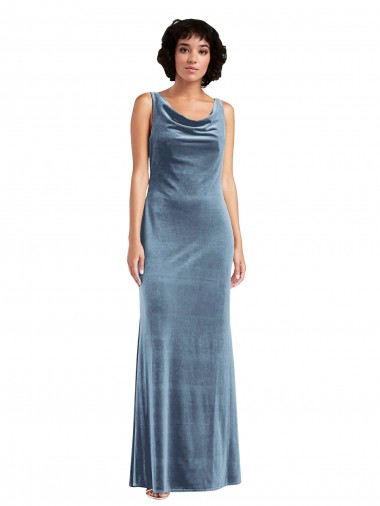 V-Back Dusty Blue Sheath Cowl Neck Long Evening Dress / Bridesmaid Dress Bolton