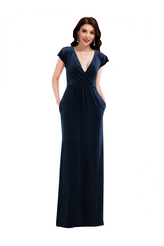 Dark Navy A-Line V-Neck Long Formal Dress / Bridesmaid Dress Bolton