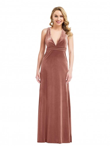 Open Back Cinnamon Rose A-Line V-Neck Long Bridesmaid Dress / Evening Dress Bolton
