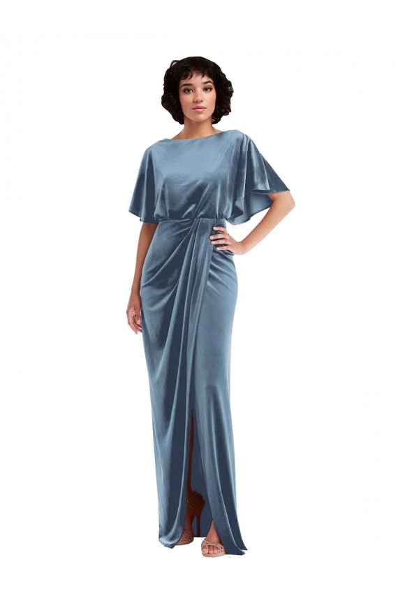 Open Back Dusty Blue Sheath Long Semi Formal Evening Dress / Prom Dress / Bridesmaid Dress Bolton