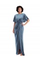 Open Back Dusty Blue Sheath Long Semi Formal Evening Dress / Prom Dress / Bridesmaid Dress Bolton