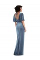 Open Back Dusty Blue Sheath Long Semi Formal Evening Dress / Prom Dress / Bridesmaid Dress Bolton